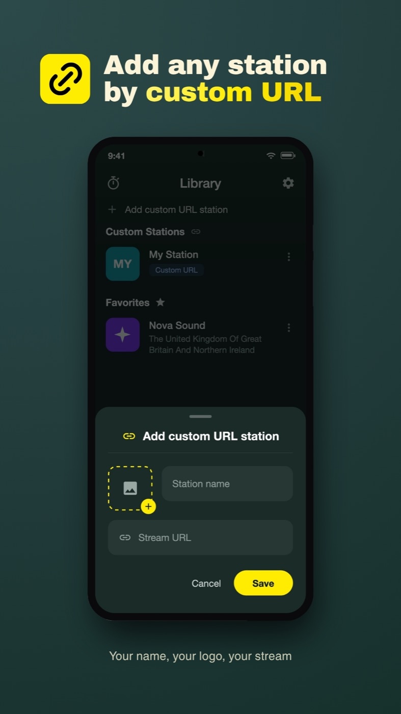 Add any station by custom URL — Global Radio Plus