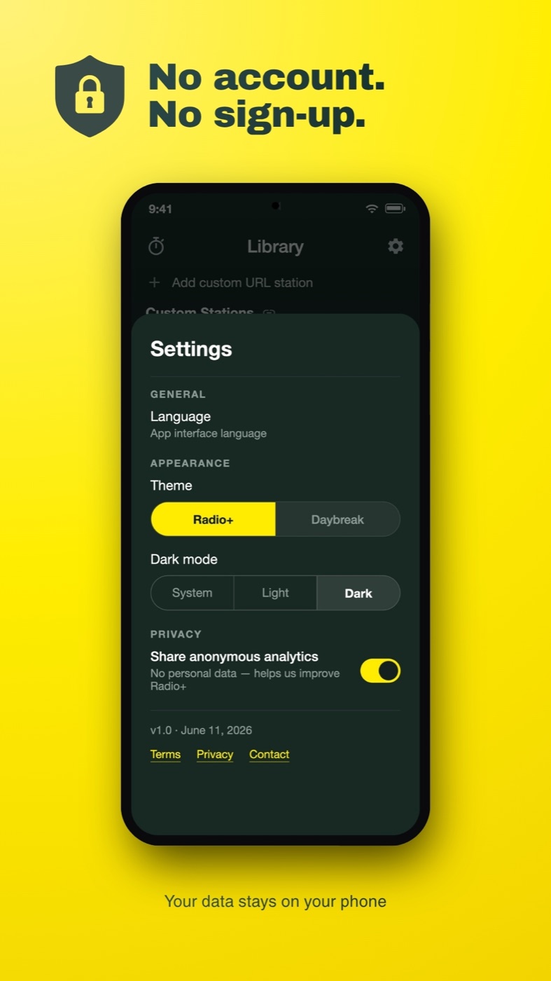 No account, no sign-up — your data stays on your phone